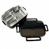 Металевий герметичний ланч-бокс на 3 відділення Ration, 1,4 л - чорний, фото 2