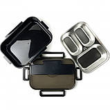 Металевий герметичний ланч-бокс на 3 відділення Ration, 1,4 л - чорний, фото 4