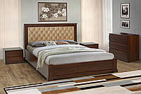 Кровать двуспальная деревянная с мягким изголовьем Аризона + ниша для белья (орех, темный орех, белый) 140х200