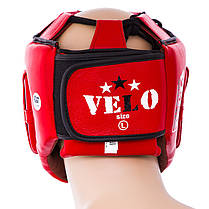 Шолом боксерський червоний Velo AIBA, шкіра, розмір XL, фото 3