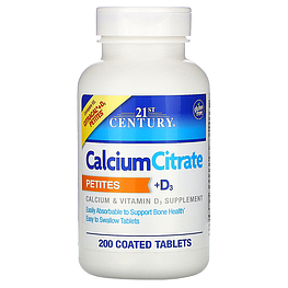 Calcium Citrate Petites + D3 21st Century 200 таблеток