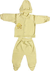 Теплий костюм з начосом для новонароджених ріст 56 0-2 міс на хлопчика дівчинку комплект трикотажний жовтий