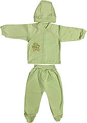 Теплий костюм з начосом для новонароджених ріст 68 3-6 міс на хлопчика дівчинку комплект трикотаж салатовий