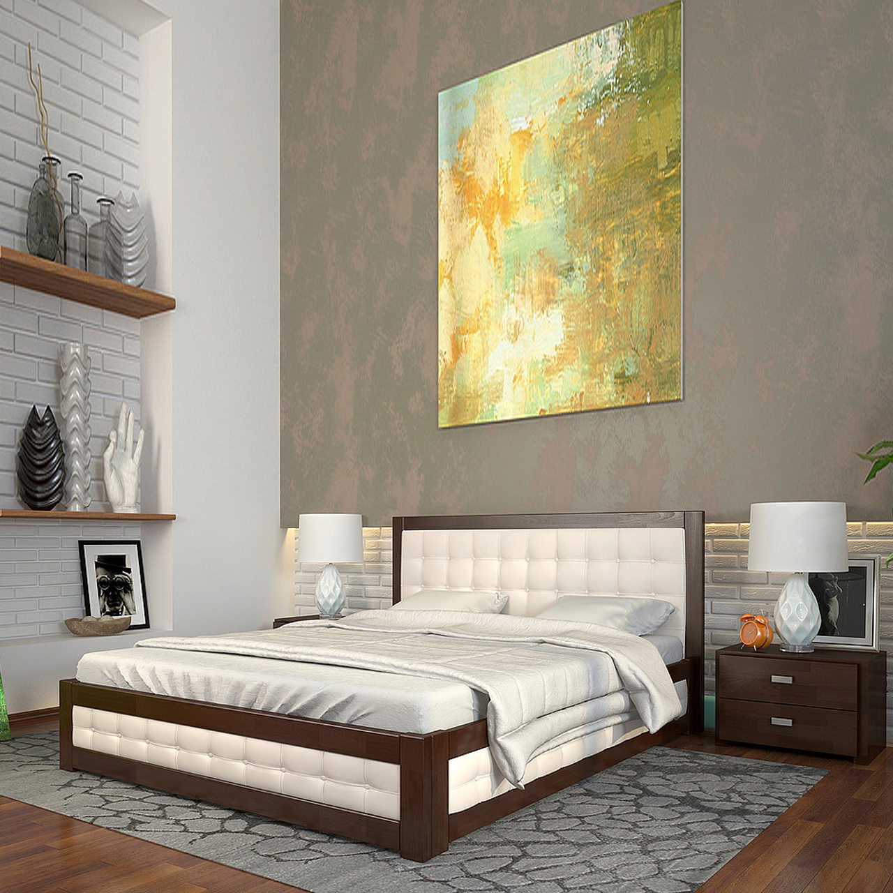 Ліжко дерев'яне двоспальне Рената М з підйомним механізмом 1800х1900, щит сосни