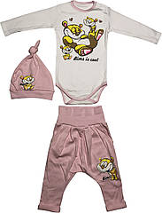 Теплий костюм з начосом на дівчинку ріст 68 3-6 міс для новонароджених комплект трикотажний інтерлок рожевий