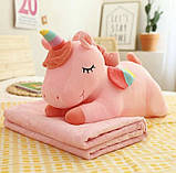 Величезна Іграшка - плед - подушка 3 в 1 Рожевий Єдиноріг подарунок для дітей, фото 4