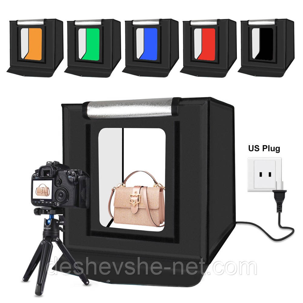 Фотобокс лайткуб Puluz для предметного знімання 40x40x40 см + 5 фонів