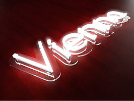 Неонові літери на прозорій підкладці, висота символу 250 мм