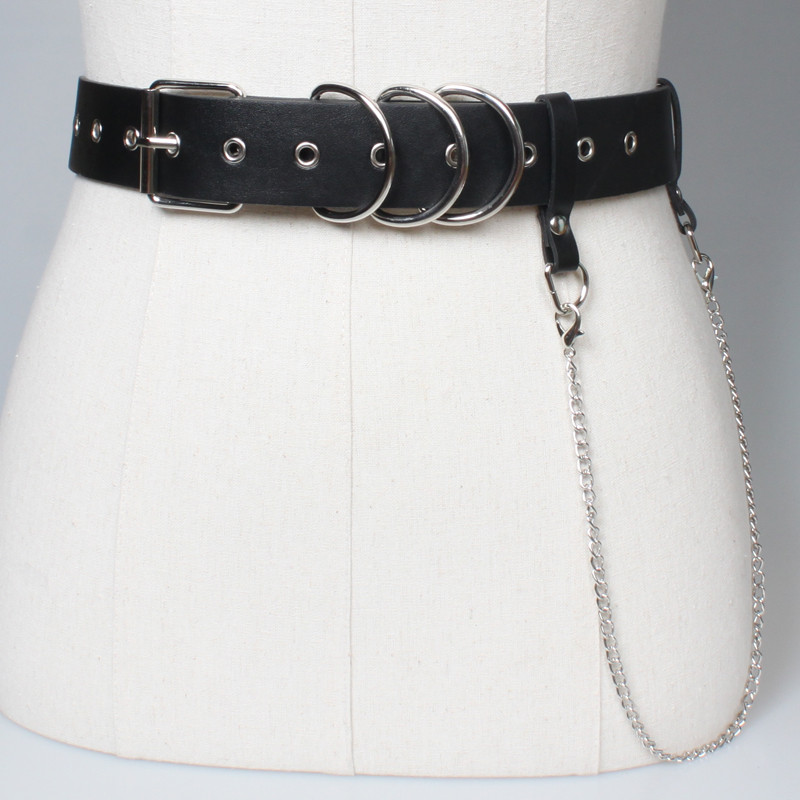 Ремінь на Пояс City-A Belt 105 см PU Шкіра з Ланцюжком та 3 Кільцями Чорний