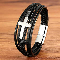 Браслет "Крест" многослойный на магните 22 см Сріблястий