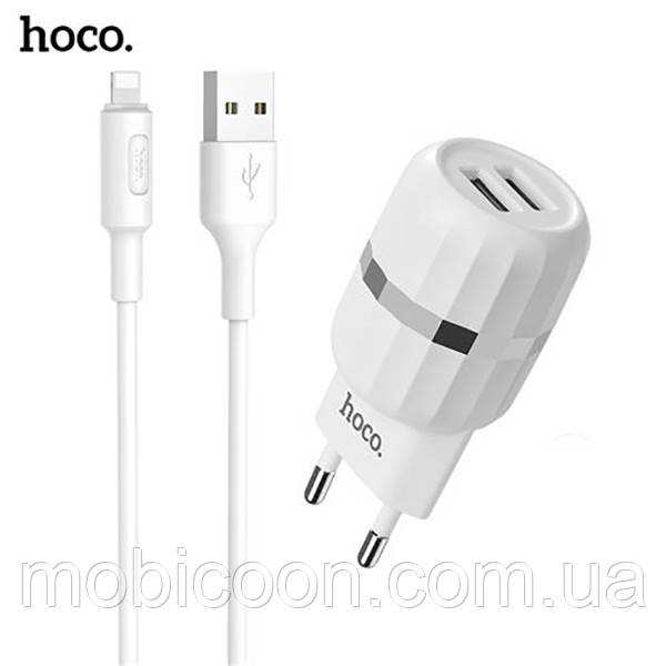 Мережевий зарядний пристрій Hoco C41A Wisdom with Lightning (EU) (2USB, 2.4 A) White, фото 1