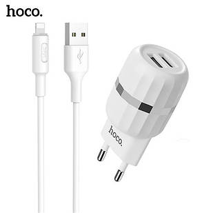 Мережевий зарядний пристрій Hoco C41A Wisdom with Lightning (EU) (2USB, 2.4 A) White