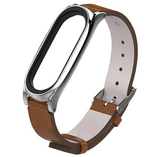 Шкіряний ремінець Primo Mijobs для фітнес-браслета Xiaomi Mi Smart Band 5 - Brown&Silver