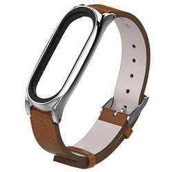 Шкіряний ремінець Primo Mijobs для фітнес-браслета Xiaomi Mi Smart Band 6 - Brown&Silver