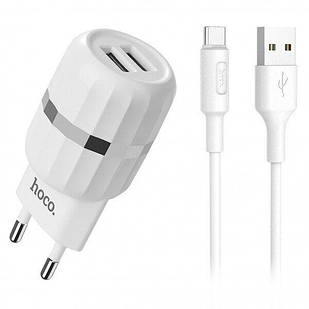 СЗУ зарядка Hoco C41A Wisdom with Type-C (EU) (2USB, 2.4A) White