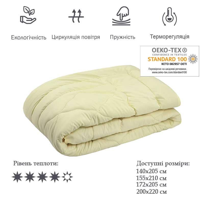 Ковдра демісезонне двоспальне Комфорт плюс (овеча шерсть,172х205 см) ТМ Руно 316.52 ШК+У