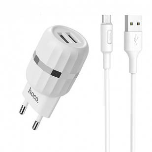 СЗУ зарядка Hoco C41A Wisdom with Micro USB (EU) (2USB, 2.4A) White