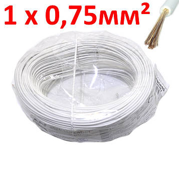 Провід мідний LgY, 1*0,75мм² H05V-K, Elektrokabel, білий KAB0855 / бухта 100м