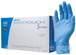 Рукавички S нітрилові Перчатки нитриловые Medicom “ SafeTouch Advanced Slim Blue”  ГОЛУБЫЕ х 100 шт.уп.