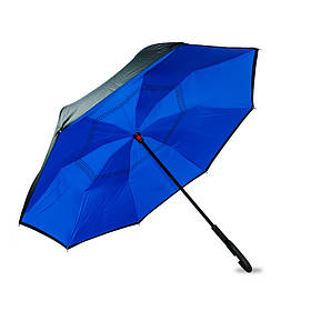 Парасолька тростина вітрозахисна двостороння, парасолька антивітер зворотного складання, розумна парасолька навпаки, Чорний Синій