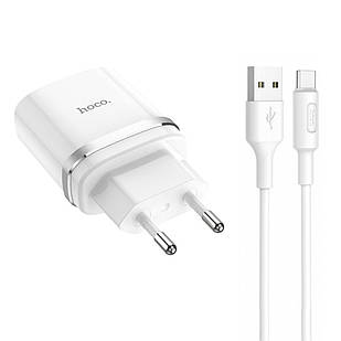 Мережевий зарядний пристрій HOCO C12 2в1 Type-C (2 USB/2,4A) білий