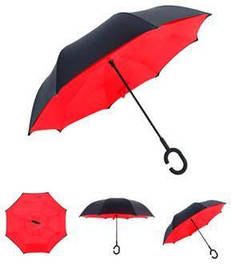 Розумний парасолька перевертень вітрозахисний двосторонній, парасолька зворотного додавання, парасолька навпаки, Чорний Червоний