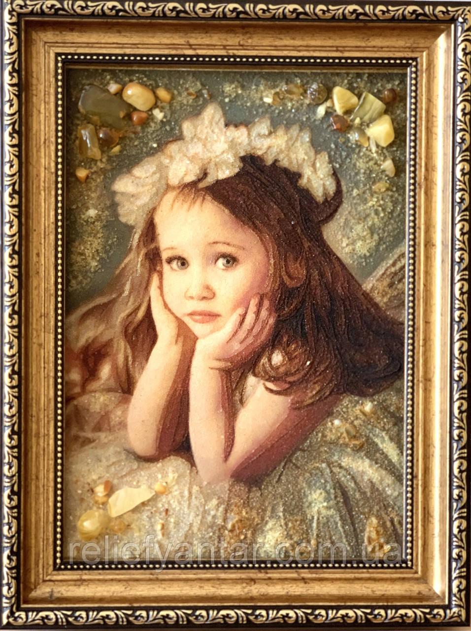Картина з бурштину "Дівчинка" 20x30 см картина з бурштину , дитяча картина, фото 1