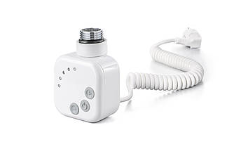 Квадратний ТЕН HeatQ white з регулятором 30-60C для рушникосушок з таймером 2 год + LED; Поворотний; 1/2"