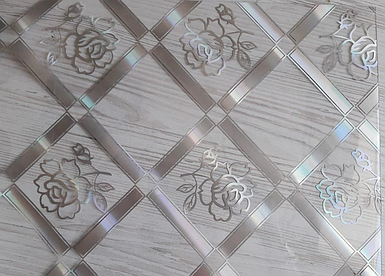 Силіконова скатертину з малюнком на стіл М'яке скло Soft Glass (Товщина 1.5 мм) Срібляста троянда в квадраті