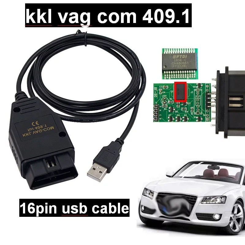 Діагностичний сканер VAG-COM 409.1 FTDI KKL K-Line USB BLACK NEW