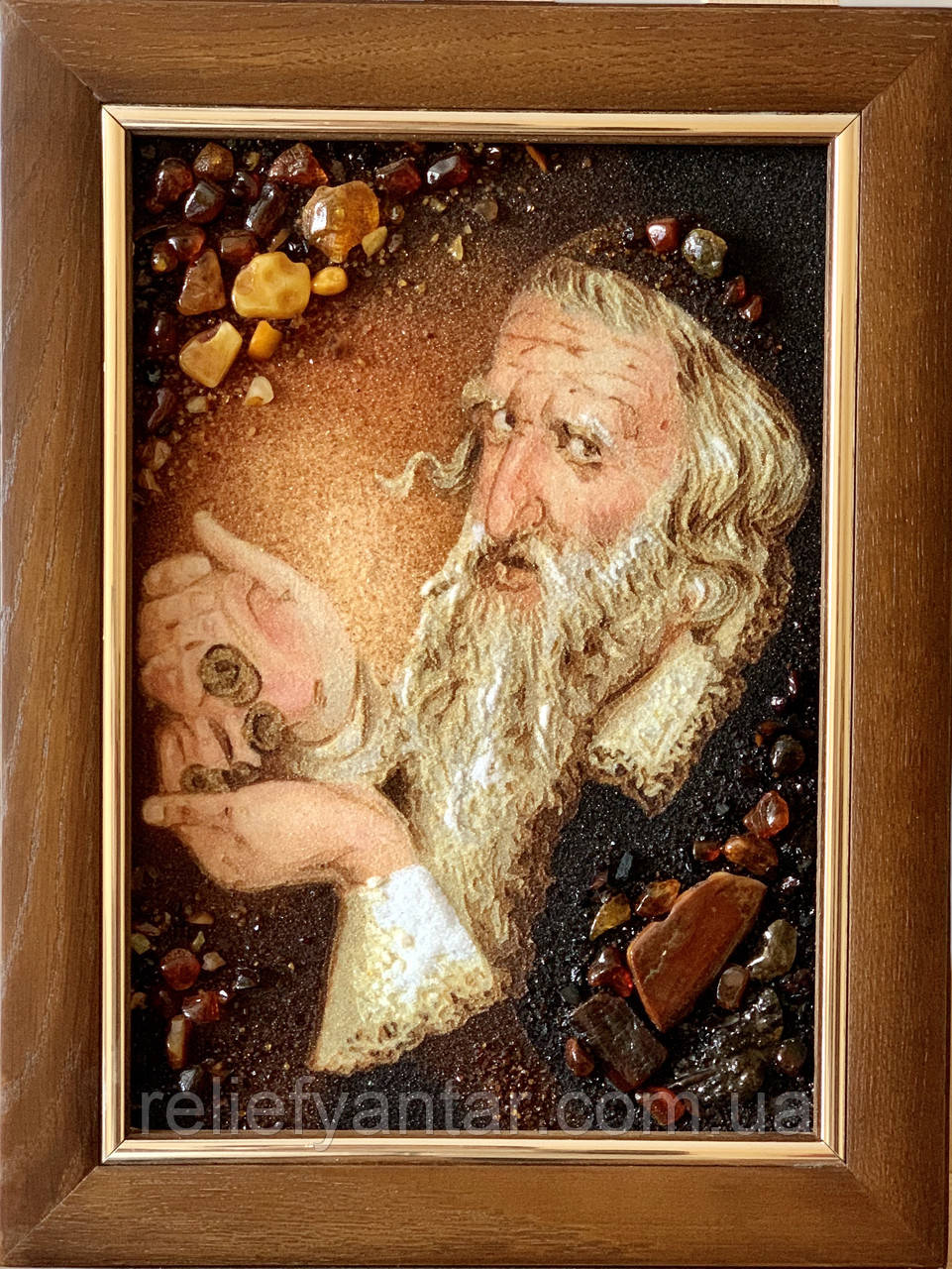 " Еврей з монетами " картина з бурштину 20x30 см, бурштинова картина