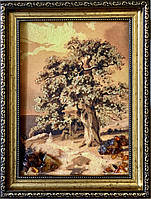 Картина пейзаж из янтаря "Могутный дуб "