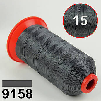 Нитка POLYART(ПОЛИАРТ) N15 колір 9158 темно-сірий, для пошиття чохлів на автомобільні сидіння і кермо, 1000м
