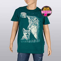 Рост 128-134 - Детская светящаяся футболка с принтом "Лисички" для детей, мальчиков и девочек