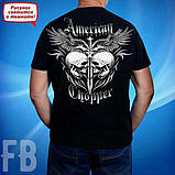 Батальна світлонакопичувальна чоловіча футболка з черепом "Amerikan Chopper" (чорна), принт світиться в темряві 60, фото 2