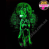 Зріст 134-140 - Світлонакопичувальна дитяча футболка "Собака місто" для дітей і підлітків, хлопців та дівчат, принт світиться, фото 2