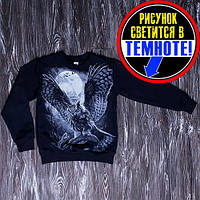 Зріст 128 Весняний світшот з принтом, що світиться в темряві, "Сова" для дітей, хлопчика і дівчинки. Модний дитячий джемпер