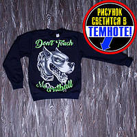 Зріст 128-134 Толстовка на флісі без капюшона для дітей "Пітбуль"/ Дитяча кофта, світшот, джемпер на хлопчика 7-14 років