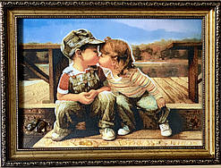 Картина з бурштину "Діти" 30x40 см, дитяча картина з бурштину Діти 30x40 см