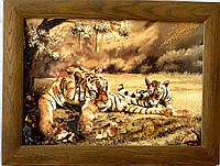 Картина из янтаря «Пара тигров » , бурштинова картина Пара тигрів