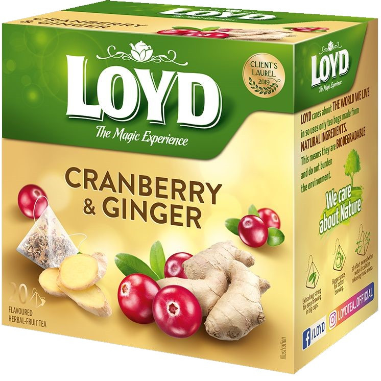 Фруктовий чай Loyd Cranberry & Ginger журавлина та імбир 40г (20 пірамідок), 10шт/ящ