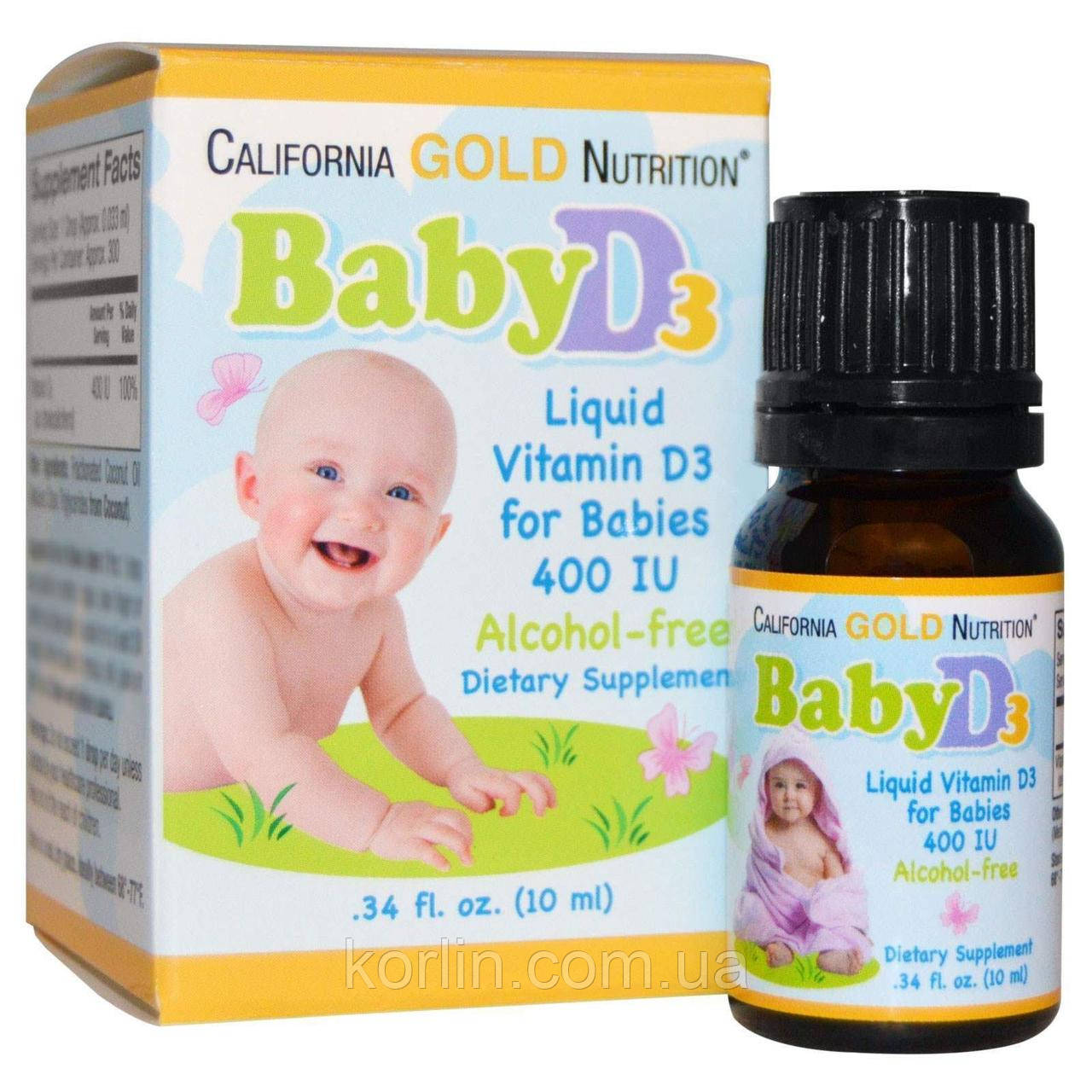 California Gold Nutrition Baby Vitamin D3 Вітамін Д3 для немовлят у краплях 400 МО (10 мкг)