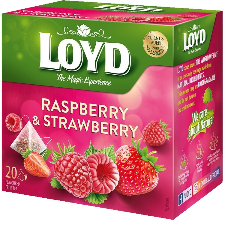 Фруктовий чай Loyd Raspberry & Strawberry малина та полуниця 40г (20 пірамідок), 10шт/ящ