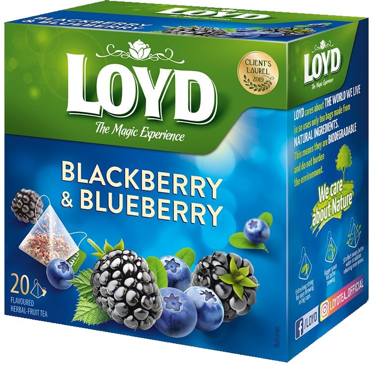 Фруктовий чай Loyd Blackberry & Blueberry ожина-чорниця 40г (20пірамідок), 10шт/ящ