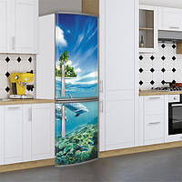 Виниловая наклейка на холодильник, дельфины в море, 180х60 см - Лицевая(В), с ламинацией