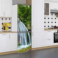 Виниловая наклейка на холодильник, водопад в лесу, 200х60 см - Лицевая(В), с ламинацией