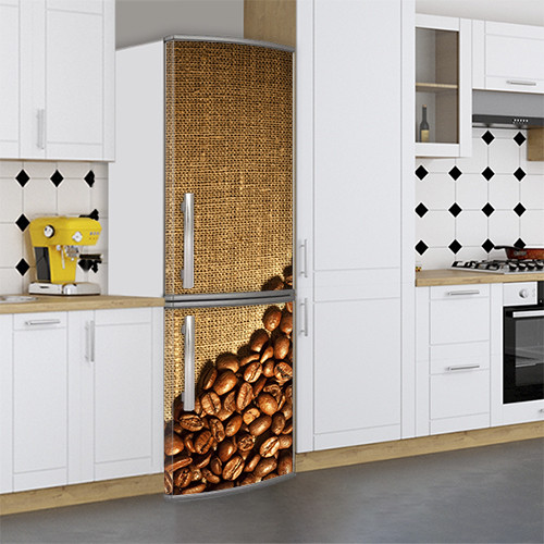 Наклейка на холодильник, розсип з кавою, 180х60 см - Лицьова (В), з ламінуванням