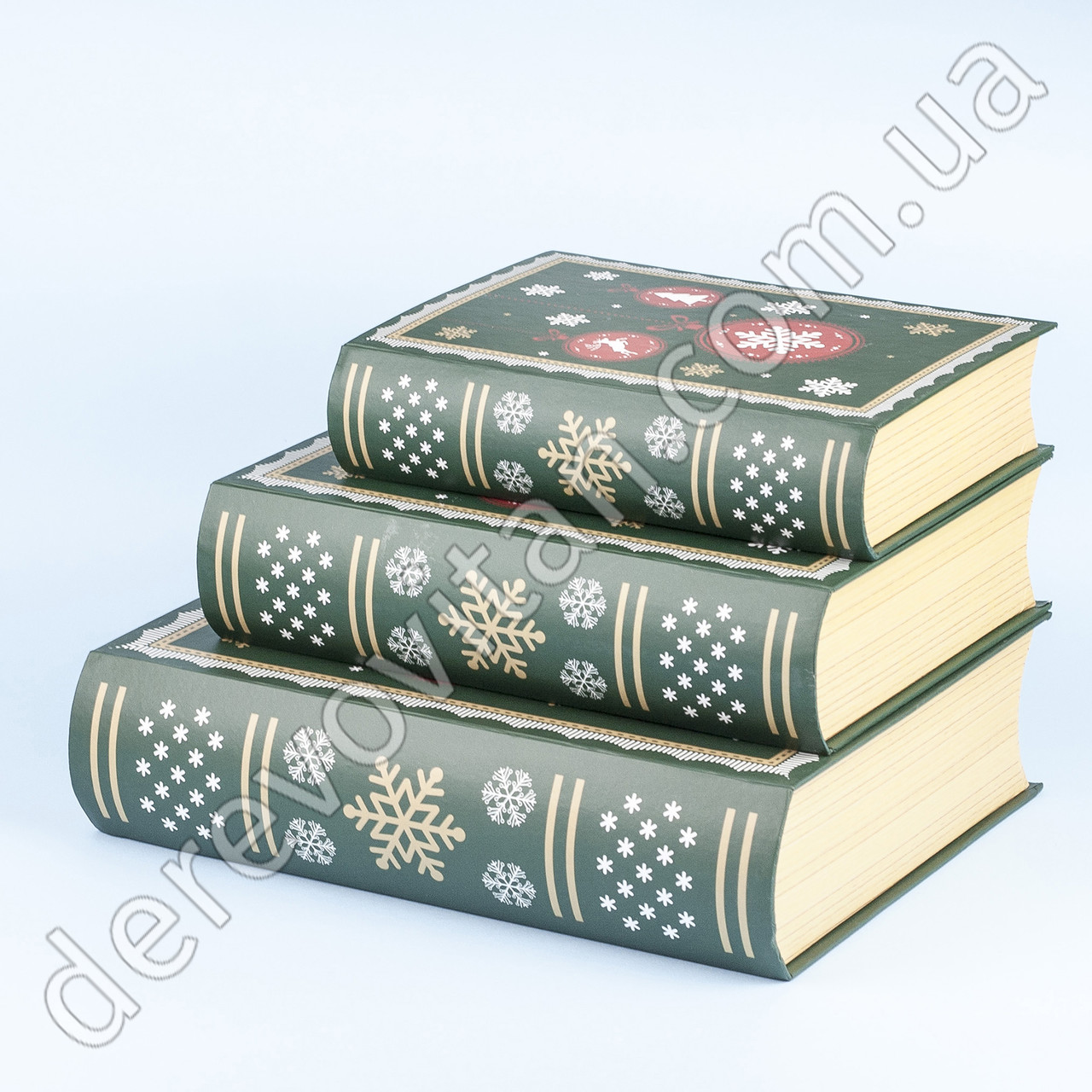 Подарочные коробки новогодние "Книги", зеленые, набор из 3 шт. - фото 3 - id-p853115197