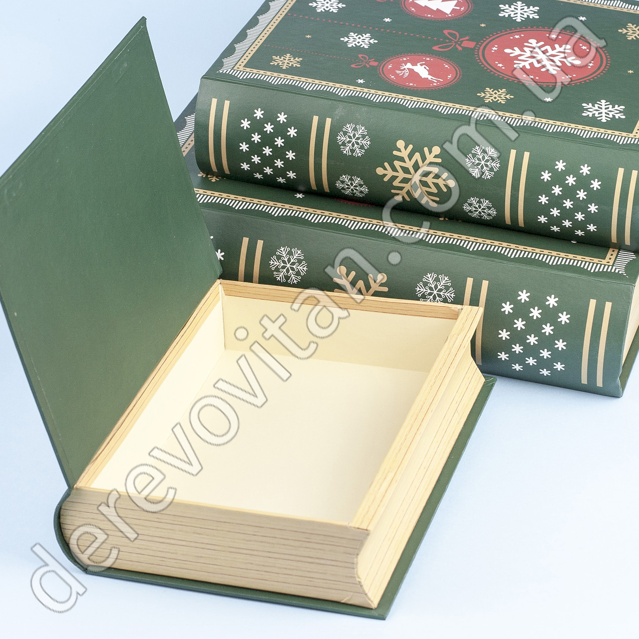 Подарочные коробки новогодние "Книги", зеленые, набор из 3 шт. - фото 2 - id-p853115197