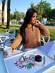 Стильна тепла укорочена кофта на ґудзиках шерсть